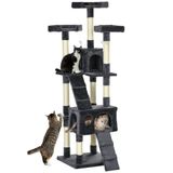PawHut Cat Tree-Spannplatte, Plüsch-49L x 49B x 173H cm-Dunkelgrau