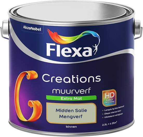 FLEXA Creations - Muurverf Extra Mat - Midden Salie - Mengkleuren Collectie- 2,5 Liter