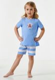 Schiesser - Meisjes pyjama kort - Lichtblauw - Gestreept - Katoen - Maat 116
