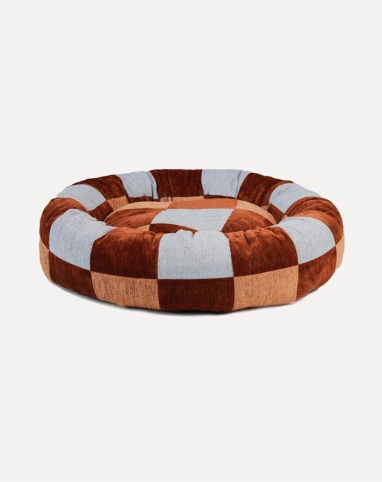 DOGGUO Donut Hondenmand M 70x70 cm Orthopedisch Hondenkussen Brown Beige Blue