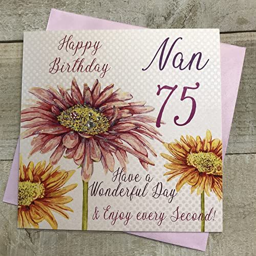 White Cotton Cards 75th Birthday Card - Flowers - Handmade - wba75-nan