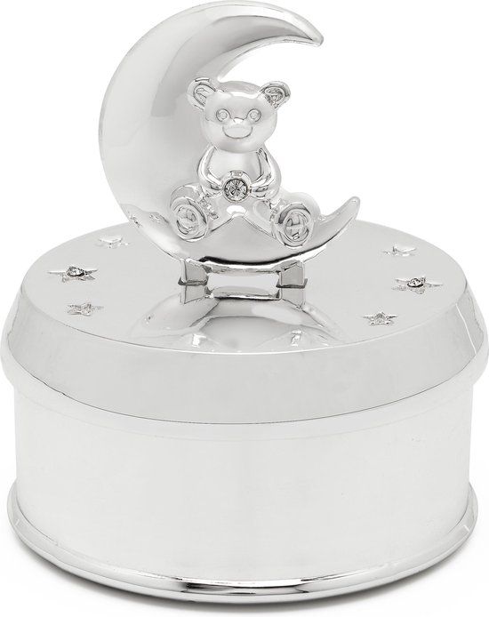 Zilverstad Muziekdoos Beer en maan zilver kleur