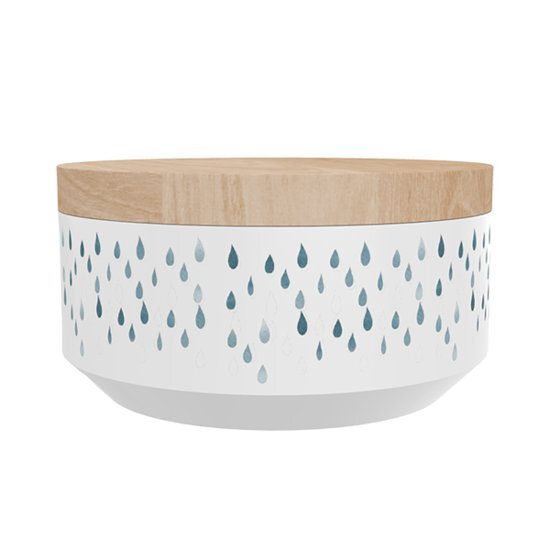 TAK Design Kuri Raindrops Voorraadpot L - Incl. Houten Deksel - Aardewerk - Ã˜ 20 x 10 5 cm - Wit