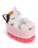 63131 NICI 63131 Knuffeldier, gelukskat, slapend in mandje, 12 cm, meerkleurig