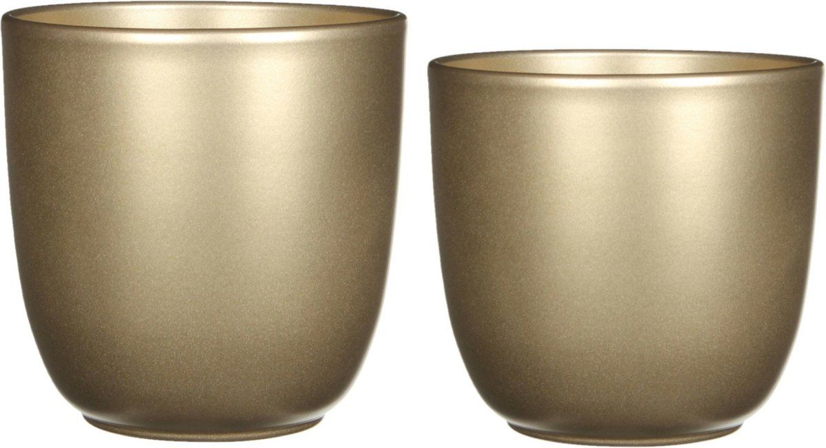 Mica Decorations Mica - Plantenpot/bloempot - Keramiek - Goud - D12/14.5 cm - 4 stuks