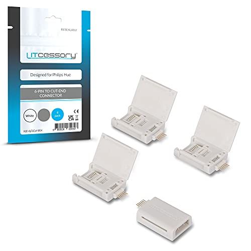 Litcessory 6-Speld Afgesneden Connector voor Philips Hue lightstrip Plus (4-Pack, Wit)