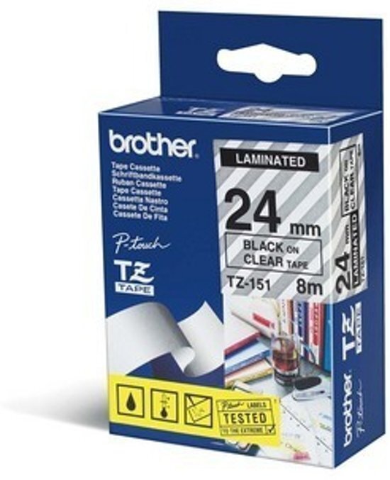 Brother TZ-151 24mm - black on transparant - laminated (8m