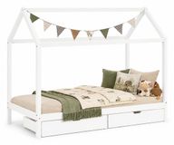 Homestyle4u Kinderbed - 90x200 cm - Huisbed - met bedlade - Wit