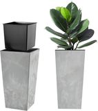 KADAX Bloempot, bloembak van kunststof, plantenbak voor bloemen, binnen en buiten, tuin, balkon, terras, huis, weerbestendig, imitatie rotan (betongrijs, 57,5 cm hoog)