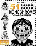 51 Spooky Monochrome One Pen Color By Number: One Pen, One Color — Spooky Shading Designs with 6 Hatching Patterns for Stress Relief