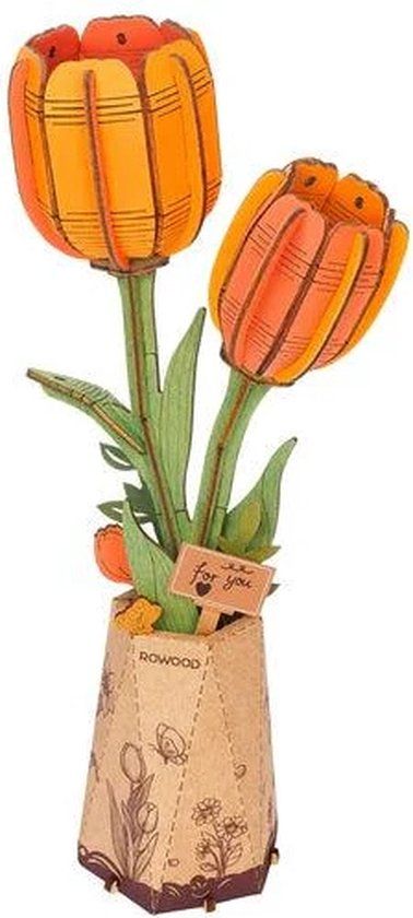 Robotime Orange Tulip TW081 Houten Bouwpakket DIY Knutselen voor Volwassenen - Niveau 2