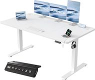 JUMMICO Elektrisch In Hoogte Verstelbaar Bureau met USB Oplaadpoort, Elektrisch Staand Bureau, 160 X 70 cm, Ergonomisch Bureau, Wit