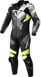 Macna Ignite geperforeerd eendelig motorfiets lederen pak - Zwart/wit/neon-geel - Maat 48