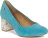 Maciejka Hellblaue Pumps aus Naturleder und Wildleder mit 6 cm Blockabsatz und mandelförmiger Spitze, Weite F 1/2