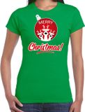Bellatio Decorations Rendier Kerstbal shirt / Kerst t-shirt Merry Christmas groen voor dames - Kerstkleding / Christmas outfit XL