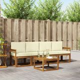 vidaXL - Bank loungeset - 4 zitplekken - Acacia hout - Natuurlijk en crème