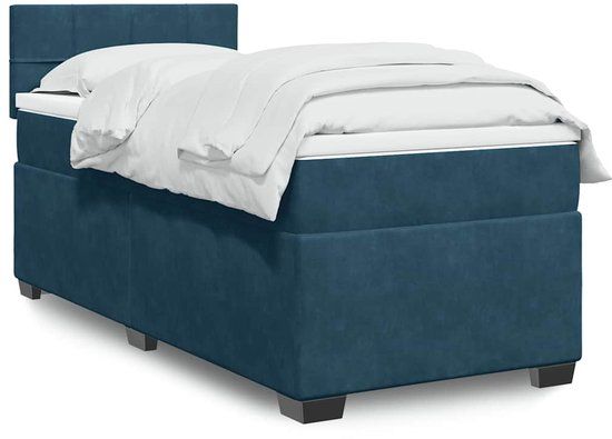 vidaXL Boxspring met matras fluweel donkerblauw 80x200 cm