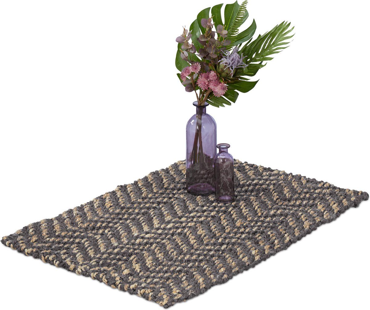 Relaxdays vloerkleed jute - 60 x 90 cm - beige/grijs