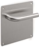 Emuca Set Klinken met plaatje 17x17 cm voor binnendeuren, L-vormig, roestvrij staal, satijnnikkel
