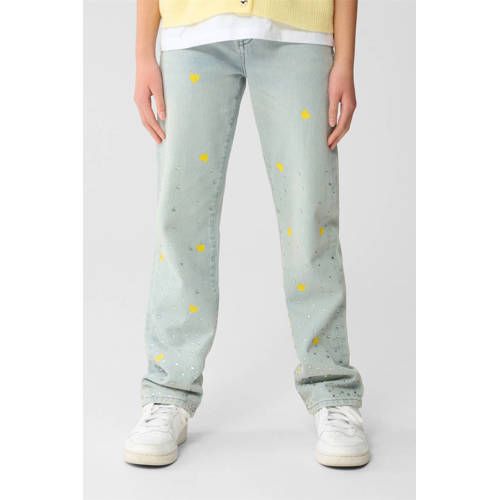Shoeby high waist wide leg jeans light blue denim Blauw Effen - maat 128