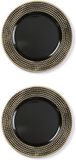 Inge assiette de Noël - 4x pièces - noir avec pierres dorées - plastique - 33 cm - sous-assiette