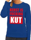 Bellatio Decorations Foute kersttrui / sweater Kerst Is Fucking Kut - blauw voor dames - Kersttruien M