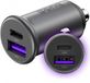Buddi Power USB-C Autolader - 45W - USB-A + USB-C - Snelladen - Zwart/Grijs