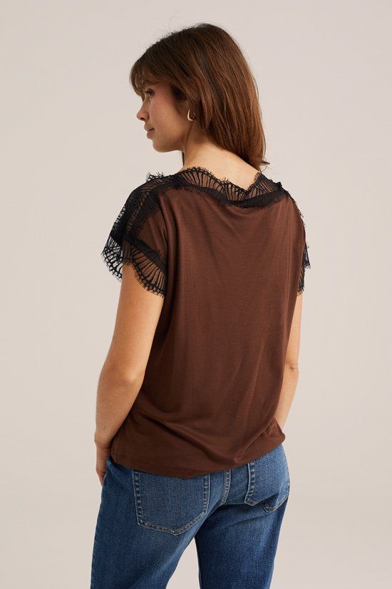 WE Fashion Dames jersey T-shirt met kant