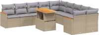 vidaXL 11-delige Tuinset met Kussens Poly Rattan Beige