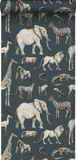 ESTAHome behang jungle dieren vergrijsd blauw en grijs - 53 cm x 10.05 m - 139272