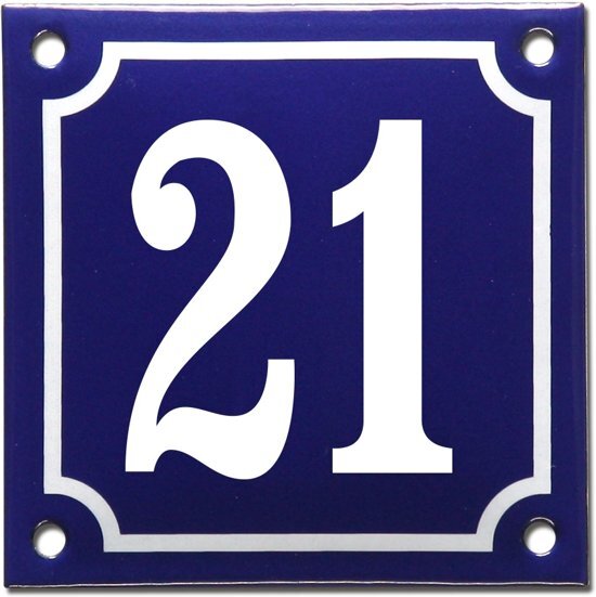 EmailleDesignÂ® Emaille huisnummer blauw/wit nr. 21