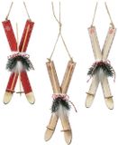 Decoris kersthanger ski en bois 3,5x8x23cm décoration de Noël.
