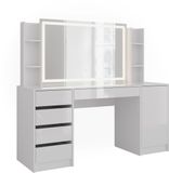 Vicco Table de maquillage "Sherry", blanc/blanc brillant, 158,2 cm, 4 pièces, avec éclairage LED et miroir réglable en hauteur