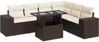 vidaXL 7-delige Dining Loungeset met kussens polyrattan bruin en crème