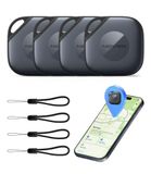 NOVOO Smart Tag, Bluetooth-label voor Apple & Google Find My, alarm 80 dB, waterdicht IPX5, vervangbare batterij, perfect voor sleutels, koffers en tassen, zwart, 4 stuks