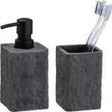 WENKO Villata Soap Dispenser and Toothbrush Cup, Grey, 2-Piece Set