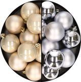 Merkloos / Sans marque Kaemingk B.V. 24x stuks kunststof kerstballen mix van zilver en champagne 6 cm
