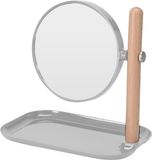 Koopman International Miroir de maquillage rond double face métal gris clair 22 x 14 x 23 cm