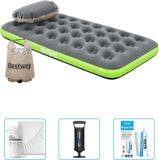 Bestway Luchtbed - 1-Persoons - 99 x 188 x 22 cm - Grijs/Groen - Inclusief Hoeslaken - Pomp en Reparatieset