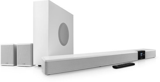 Teufel CINEBAR 22 Power Edition - Dolby Atmos 7.1 soundbar met 8 drivers, draadloze slanke subwoofer, rearspeakers, home cinema systeem - wit