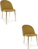 LEOBERT Set van 2 eetkamerstoelen INCA - Okergeel fluweel - Gouden metalen poten - Modern design