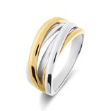 Lucardi Dames Zilveren bicolor ring - Ring - 925 Zilver - Zilver- en goudkleurig - 18.50 / 58 mm