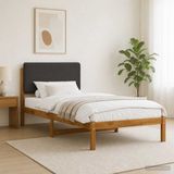 vidaXL Bedframe met gestoffeerd hoofdbord Naturel en donkergrijs