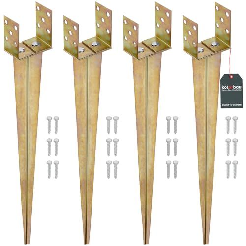 KOTARBAU® 4 stuks Grondanker, Paalhouder, 0-125 mm, Verzinkt Staal, 70 cm, Goudkleurig
