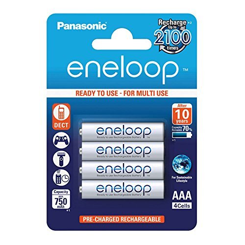 Panasonic FBA_BK-4MCCE/4BE eneloop, NiMH-accu gereed voor gebruik, AAA micro, verpakking van 4, 750 mAh, 2100 laadcycli, met hoog vermogen en geringe zelfontlading, oplaadbare accubatterij,4 stuks,Wit