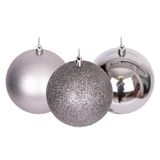 10 cm/3 stuks kerstballen onbreekbaar midden grijs, kerstboomdecoraties, balornamenten, ballen, hangende kerstdecoraties, vakantiedecoratie - glanzend, mat, glitter