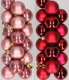 Kaemingk B.V. 32x pièces boules de Noël en plastique mélange de vieux rose et de rouge foncé 4 cm