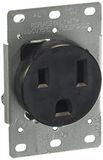 Leviton 5374-S00 50 Amp, 250 Volt, inbouwhouder, recht blad, industriële kwaliteit, aarding, zwart, 1-pack