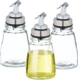 Merkloos Olijfolie Fles met Schenktuit - Set van 3 - 200 ml - Glas & RVS - Transparant, Zilver, Zwart