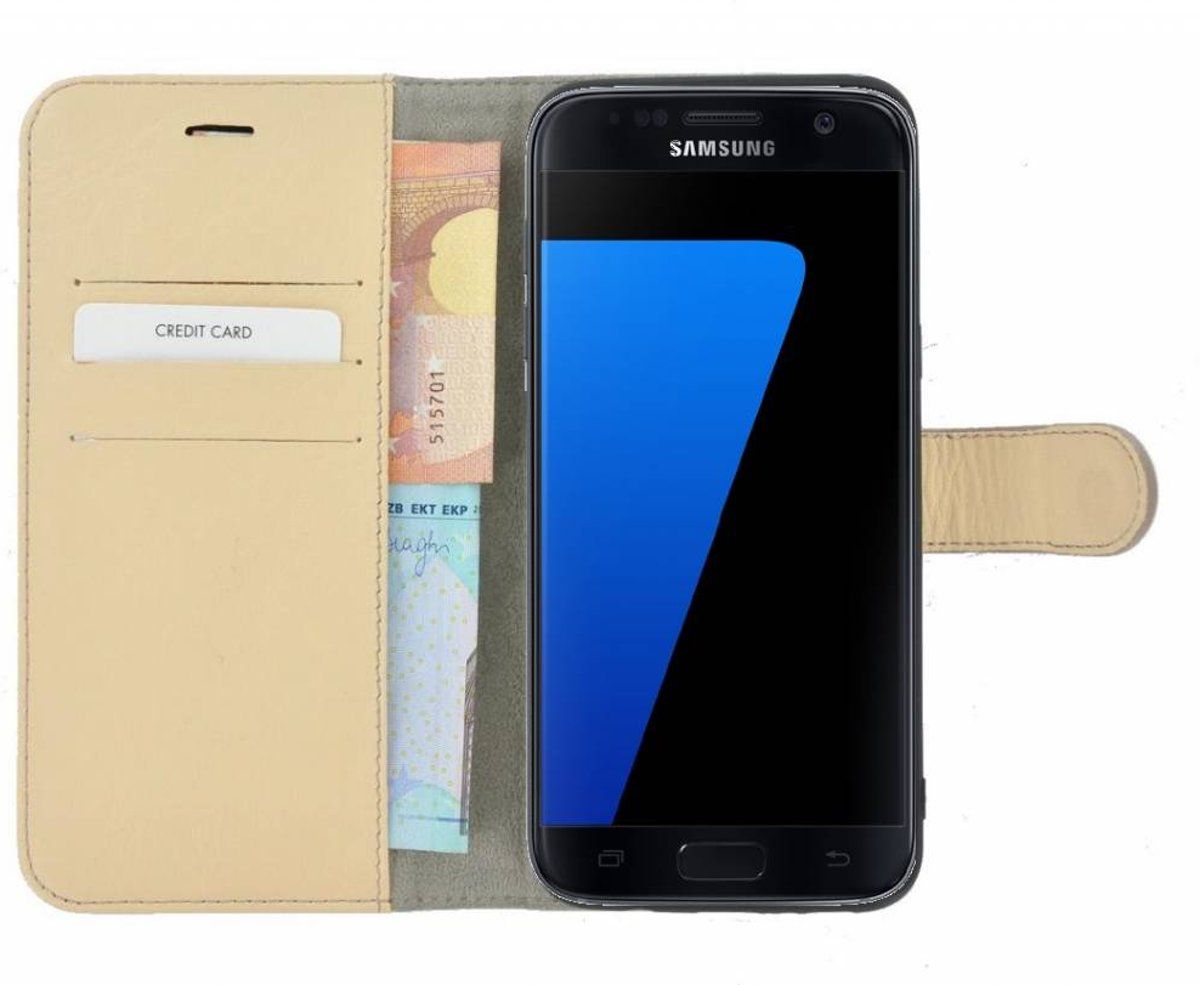 pearlycase Echt Leder Portemonnee Wallet Bookcase Tpu Hoesje voor Samsung Galaxy S7 - Ivoorkleur